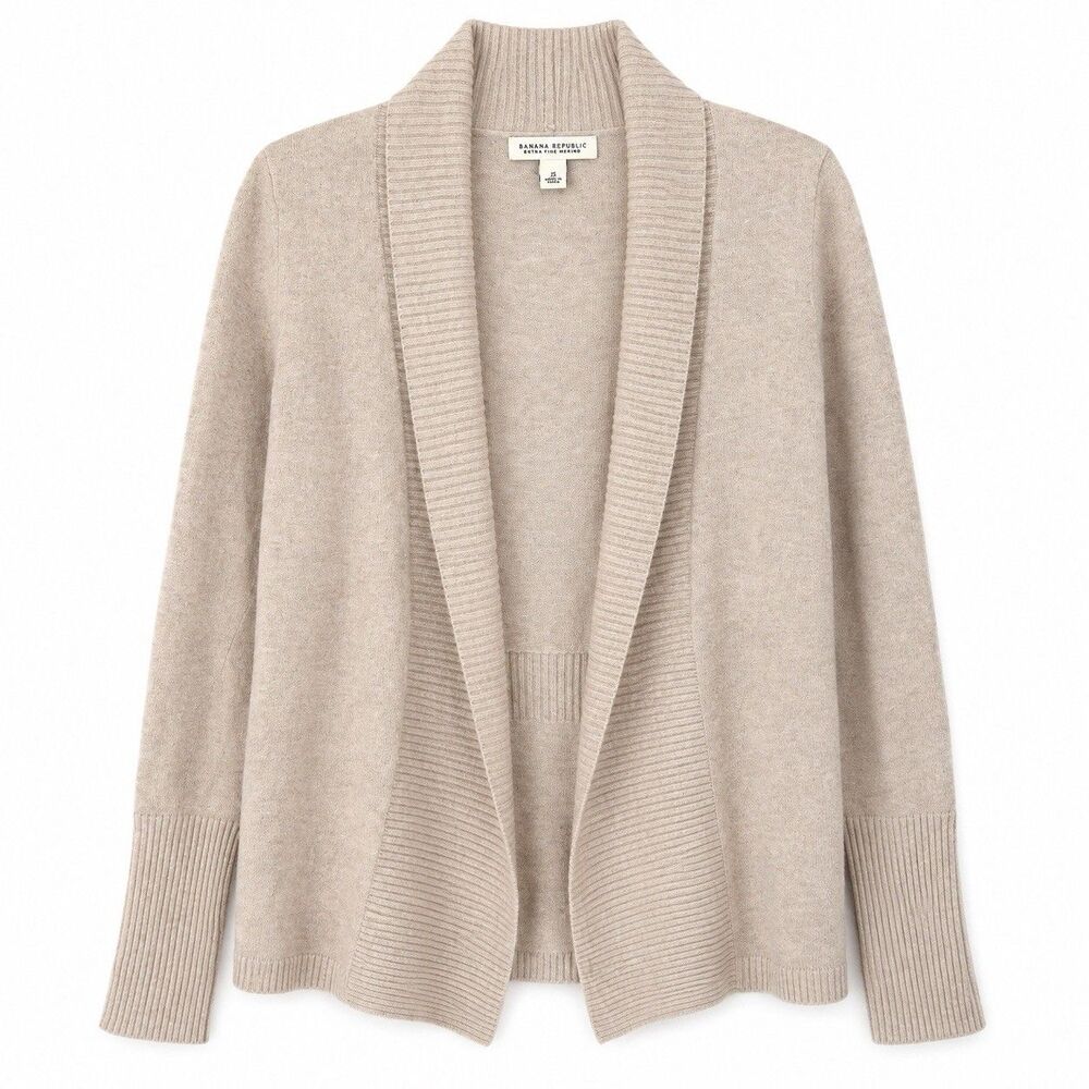 Banana Republic Wool Cashmere Cardigan Beige Open Front Waterfall Sweater Small